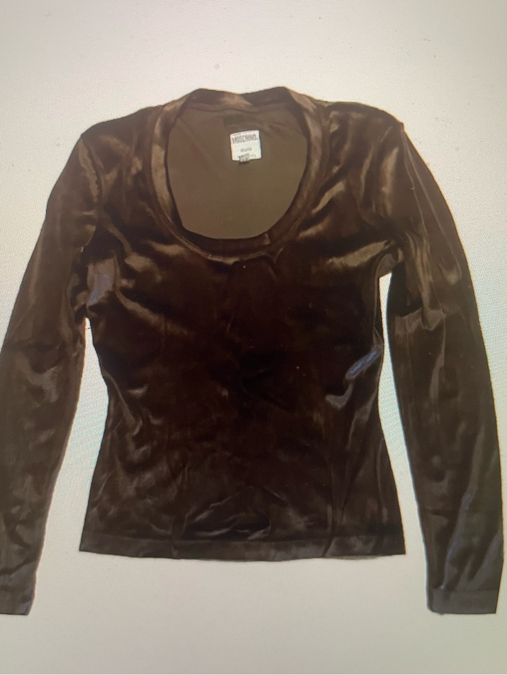Moschino Jeans Brown Velvet Top Long Sleeve Scoop Neck Sm